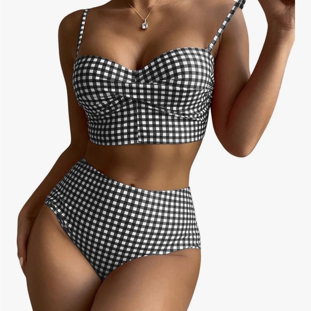 Women's Black and White Gingham Bikini Set